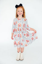 Peach Rainbow 3/4 Sleeve Pocket Twirl Dress - Image 7