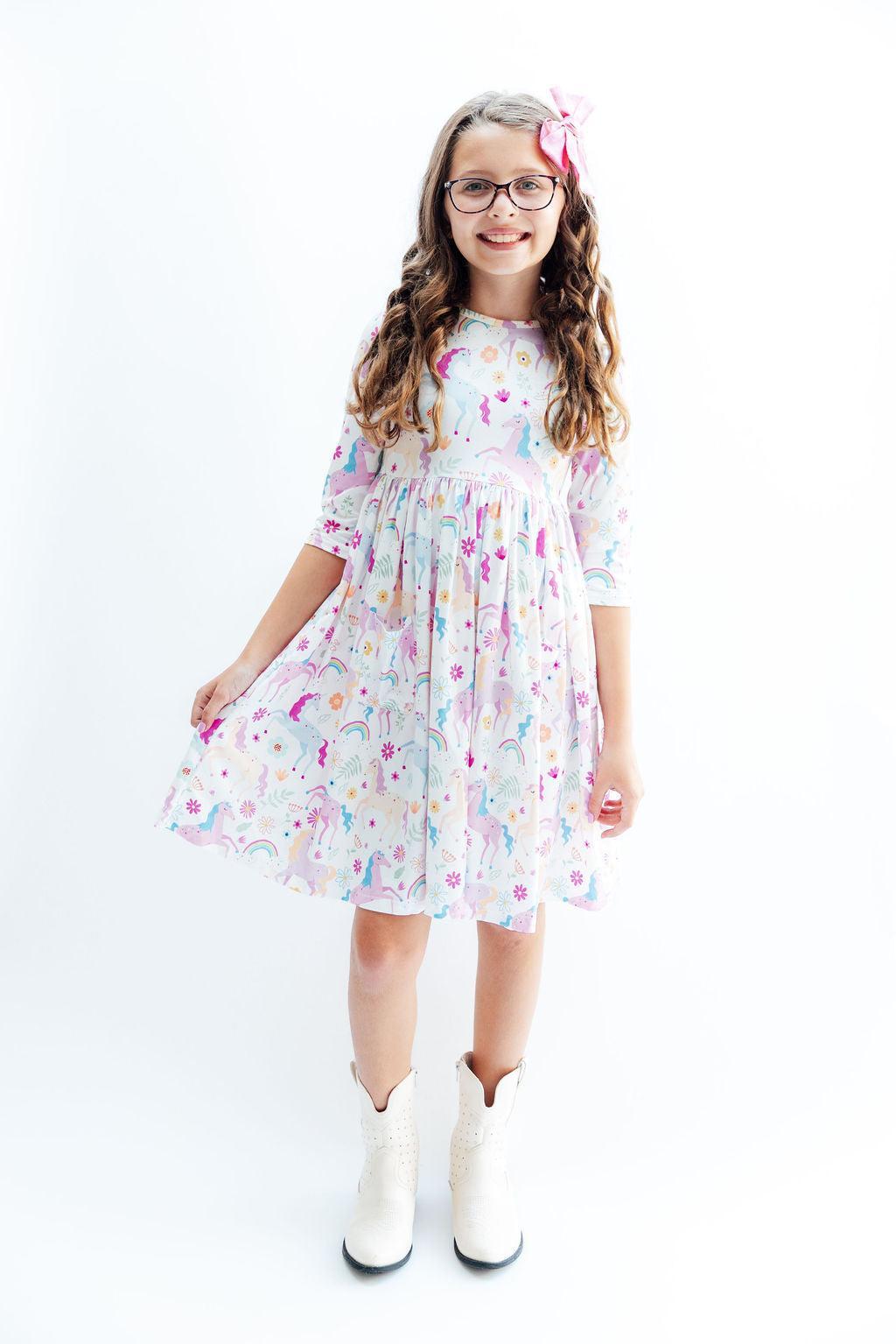 Rainbow Vibes 3/4 Sleeve Pocket Twirl Dress - Image 2