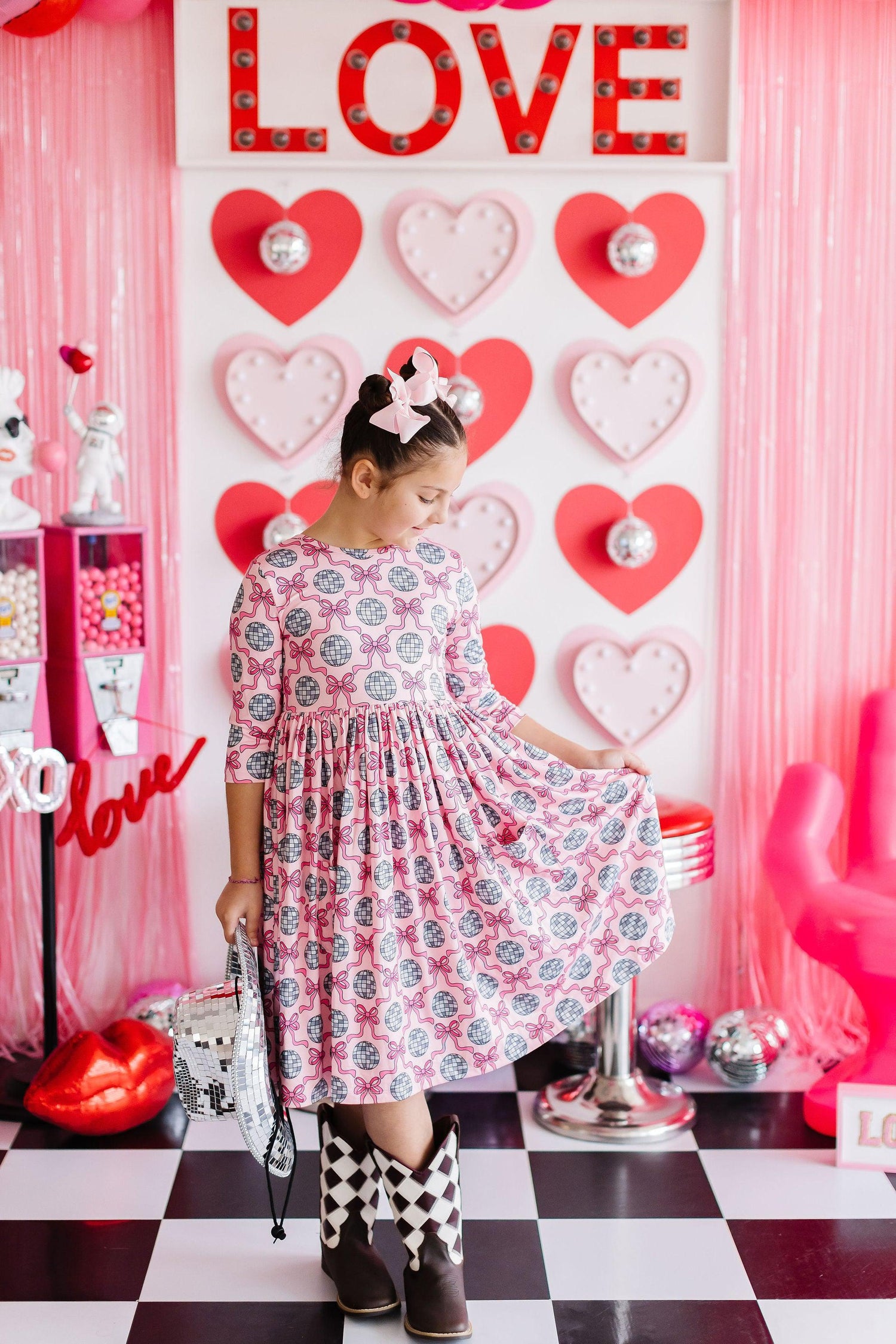 SALE Disco Bows 3/4 Sleeve Pocket Twirl Dress - Image 3