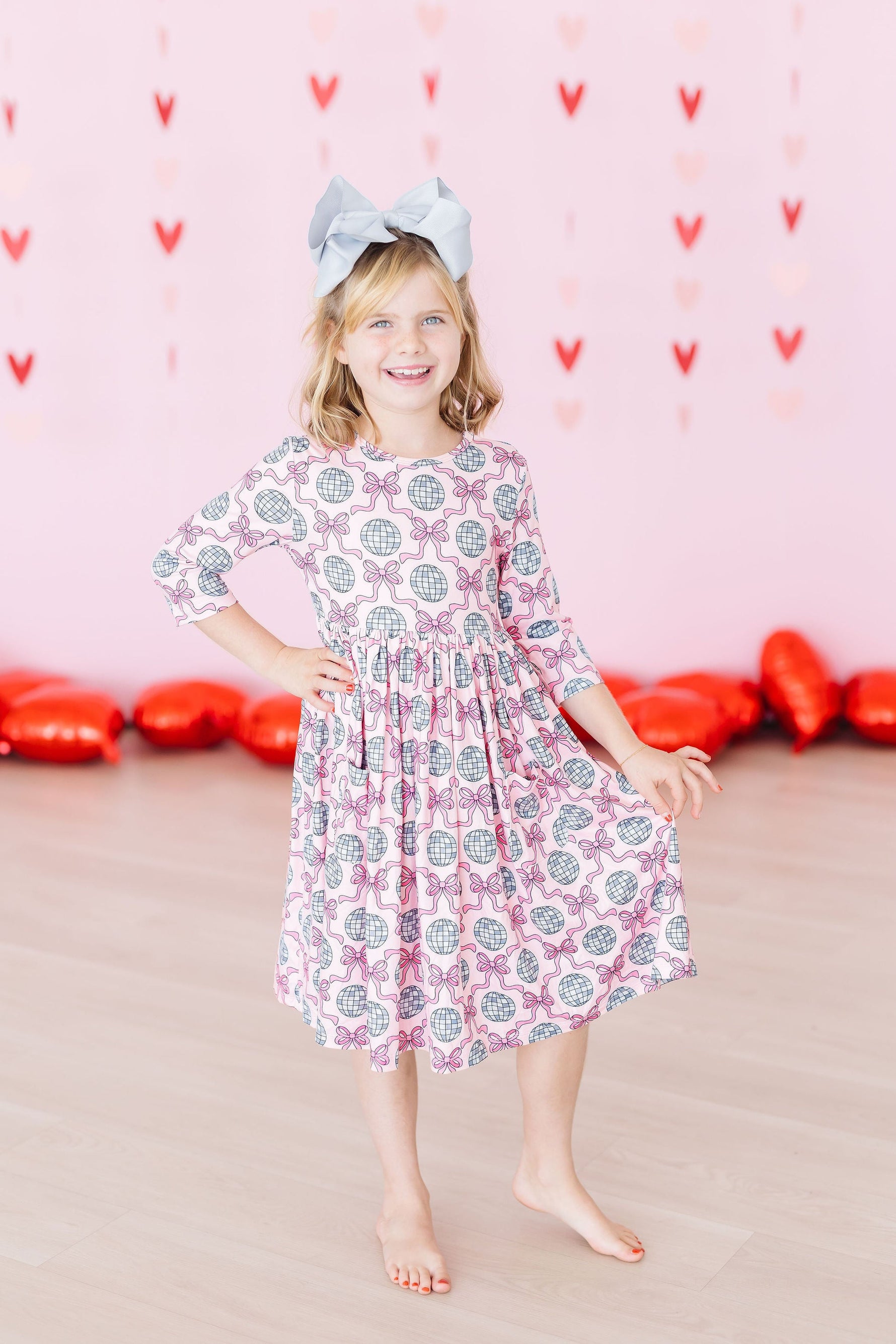 SALE Disco Bows 3/4 Sleeve Pocket Twirl Dress - Image 4