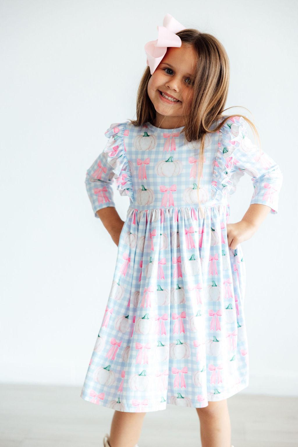 SALE Pumpkin Picnic 3/4 Sleeve Ruffle Twirl Dress - Image 4