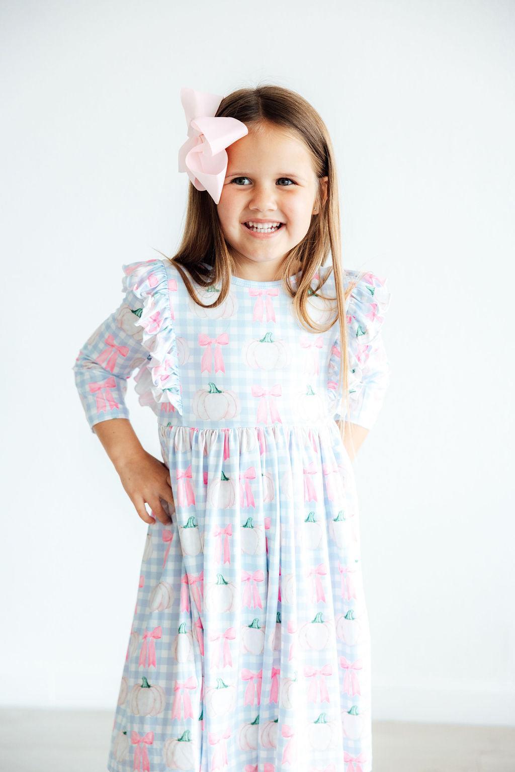 SALE Pumpkin Picnic 3/4 Sleeve Ruffle Twirl Dress - Image 6