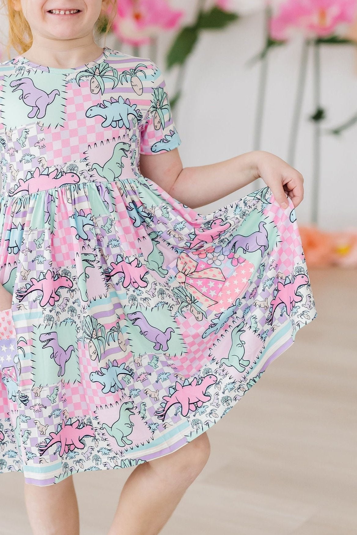 SALE Quilted Dinos S/S Pocket Twirl Dress - Image 4