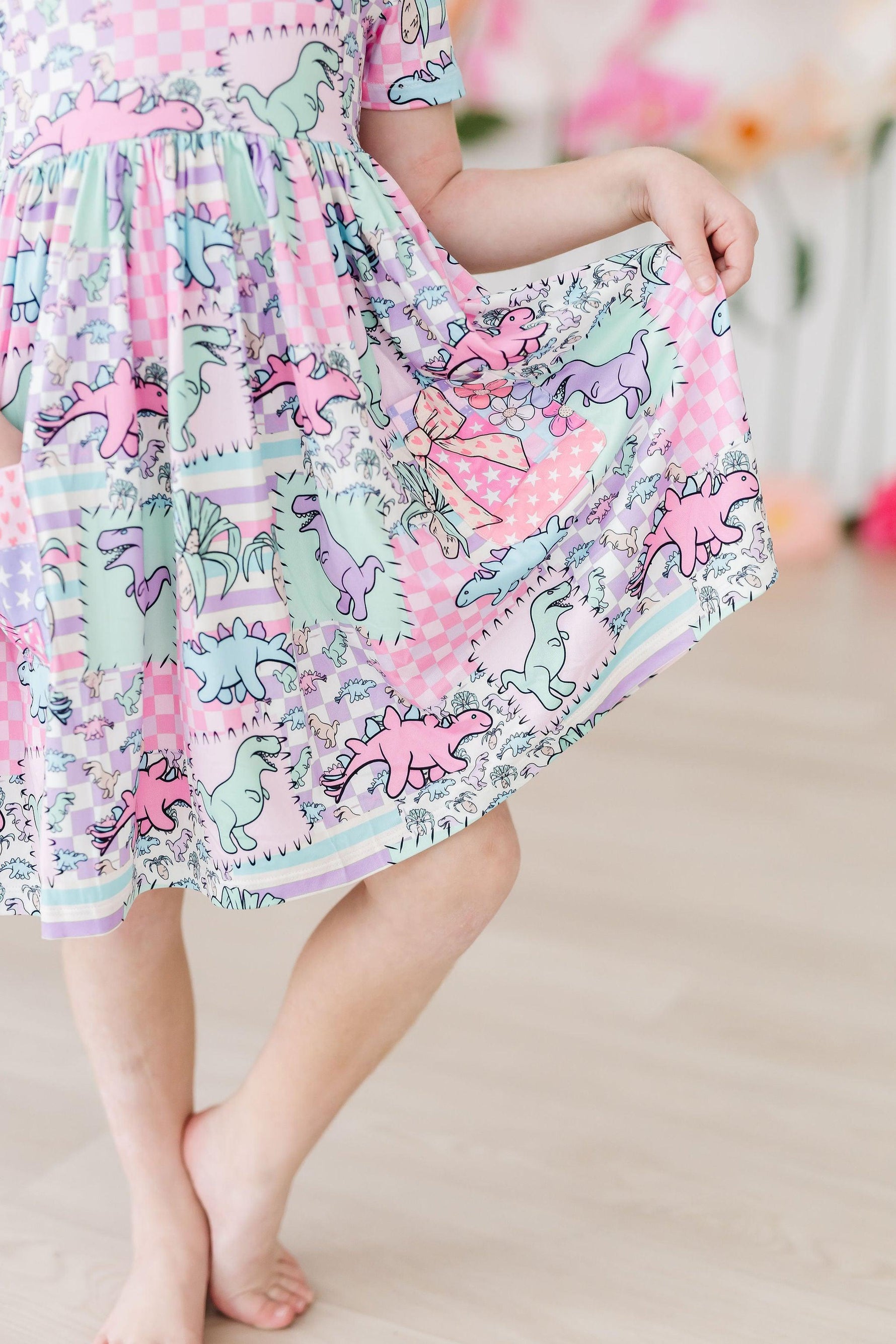 SALE Quilted Dinos S/S Pocket Twirl Dress - Image 6