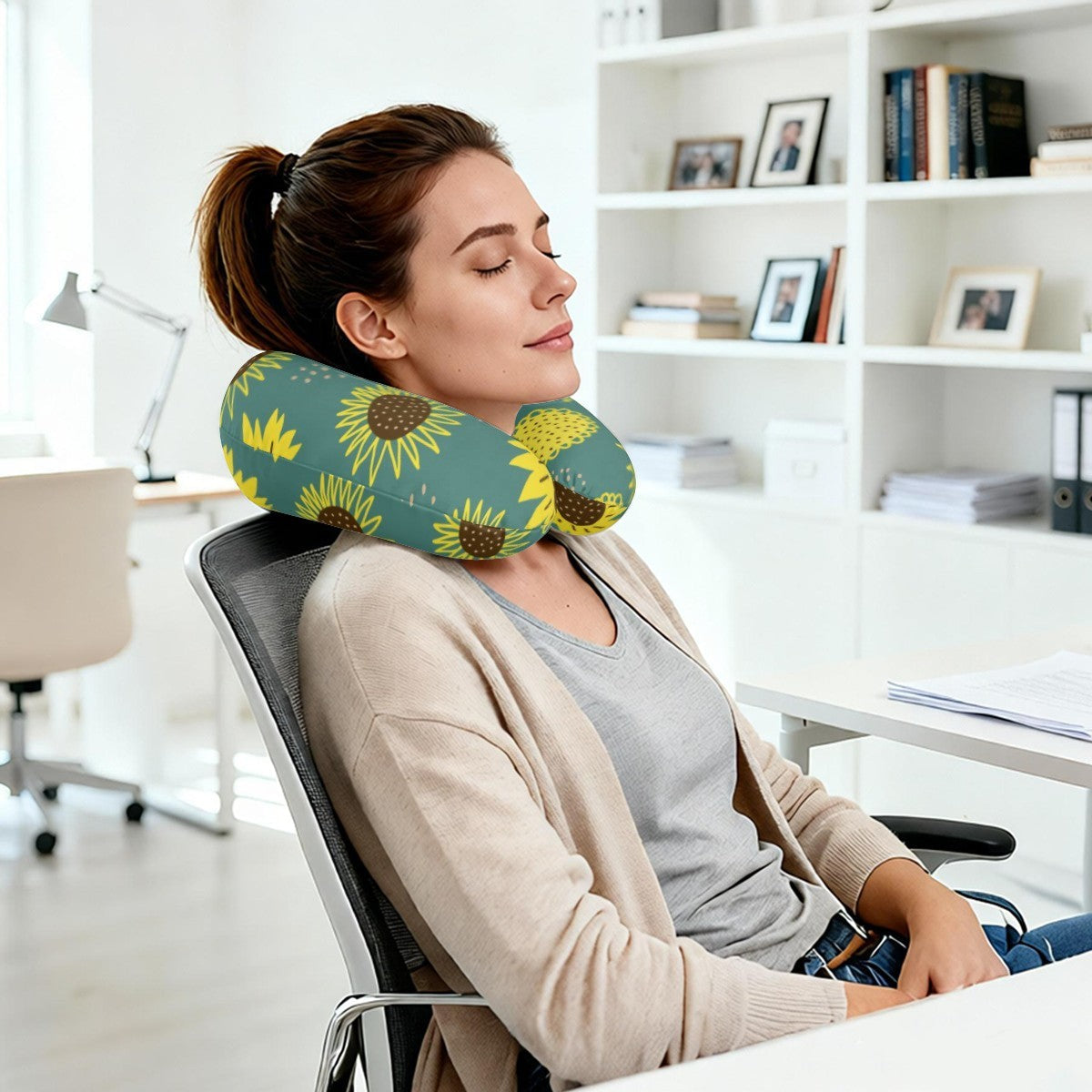 Personalized Sunflower Travel Neck Pillow with Name | Memory Foam, Detachable Washable Cover | Custom Gift for Sunflower Lovers