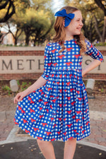 SMU Plaid Mustang 3/4 Sleeve Pocket Twirl Dress - Image 4