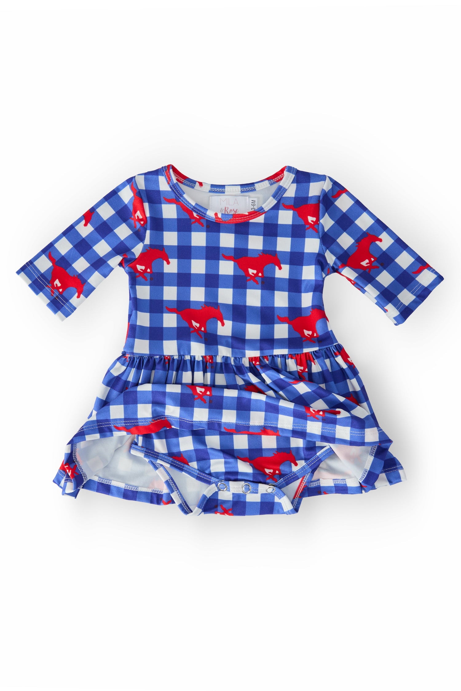 SMU Plaid Mustang 3/4 Sleeve Twirl Bodysuit - Image 2