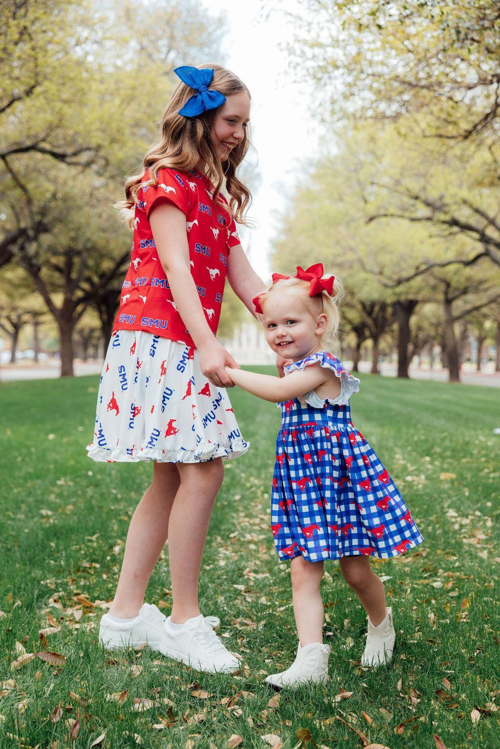 SMU Plaid Mustang Flutter Twirl Dress - Image 2