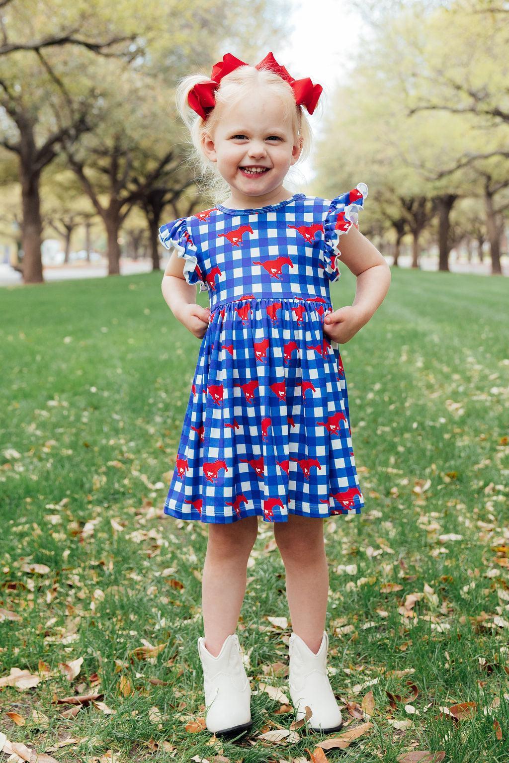 SMU Plaid Mustang Flutter Twirl Dress - Image 3