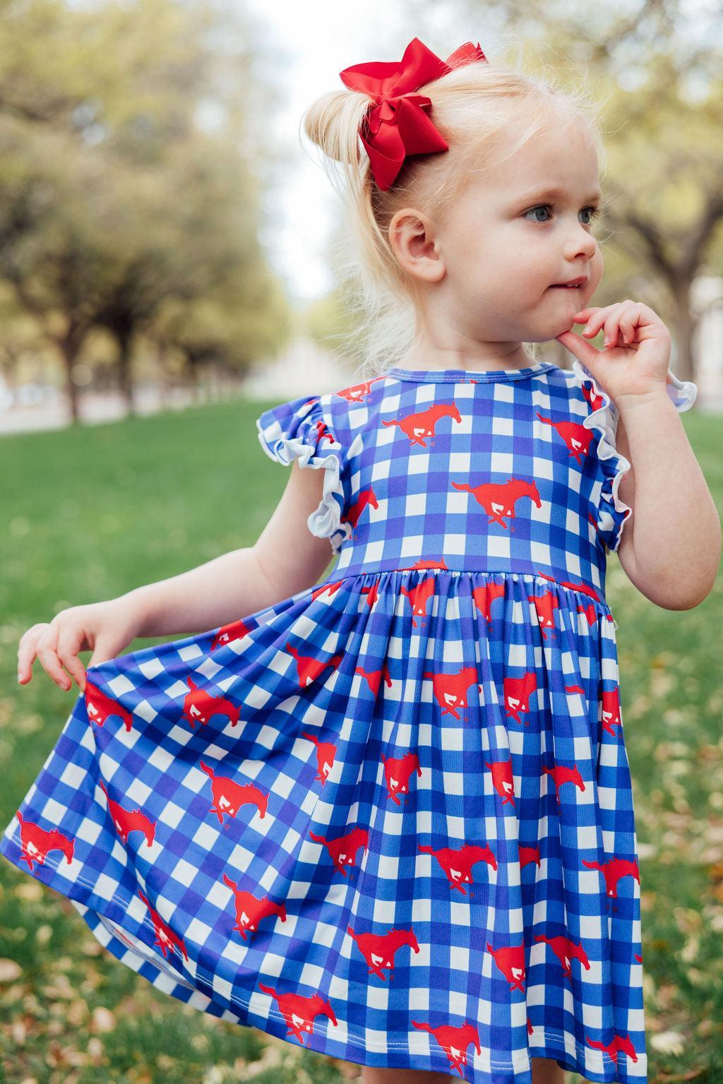 SMU Plaid Mustang Flutter Twirl Dress - Image 5