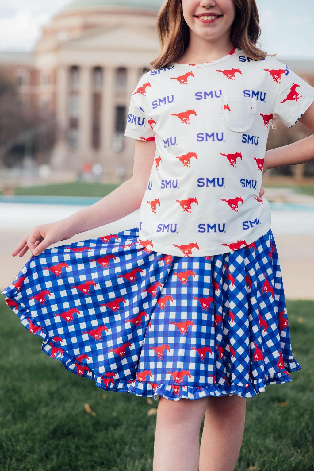 SMU Plaid Mustang Ruffle Twirl Skort - Image 5