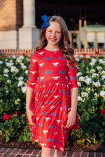 SMU Red Mustang 3/4 Sleeve Pocket Twirl Dress - Image 3