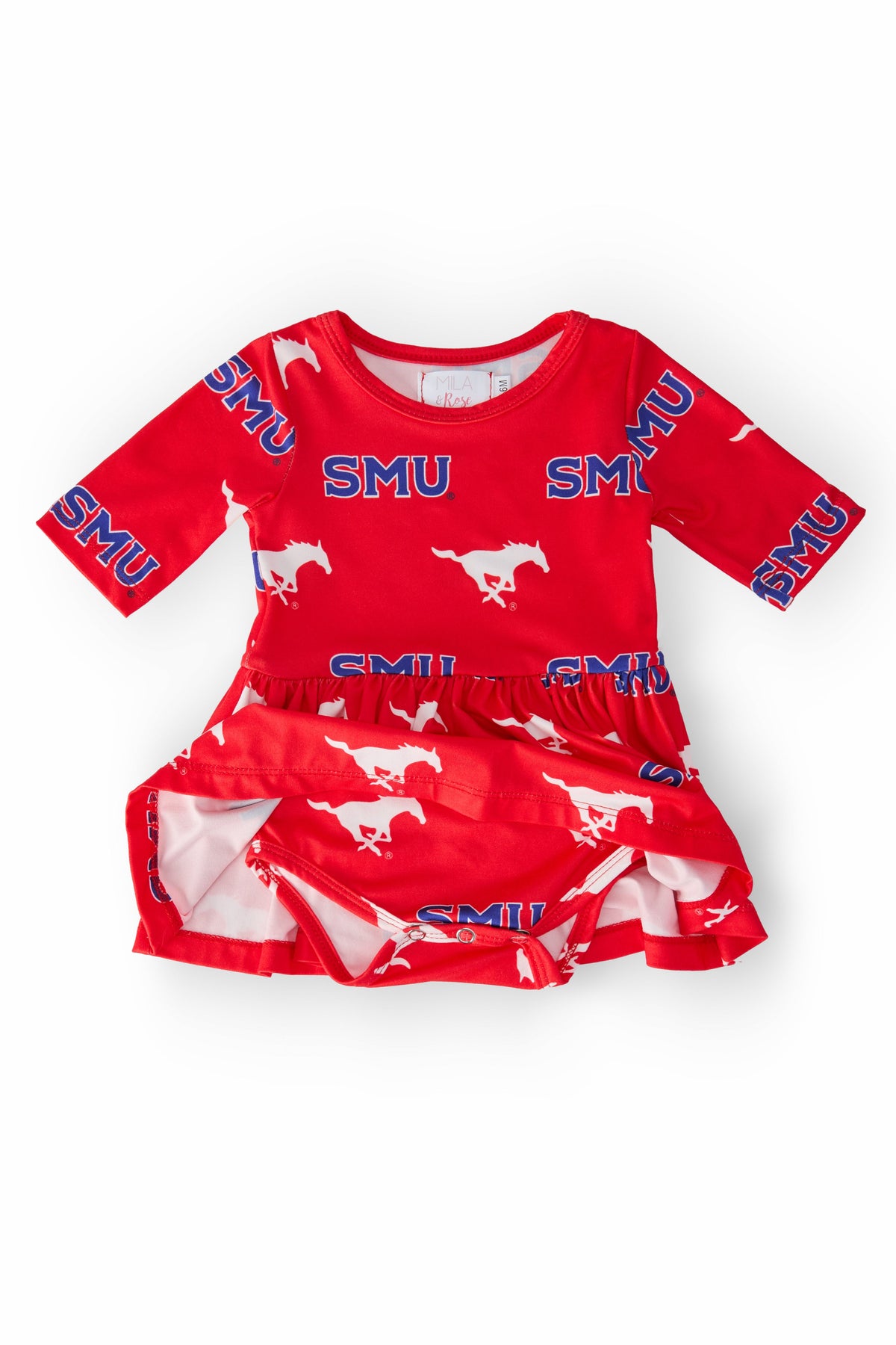 SMU Red Mustang 3/4 Sleeve Twirl Bodysuit - Image 2