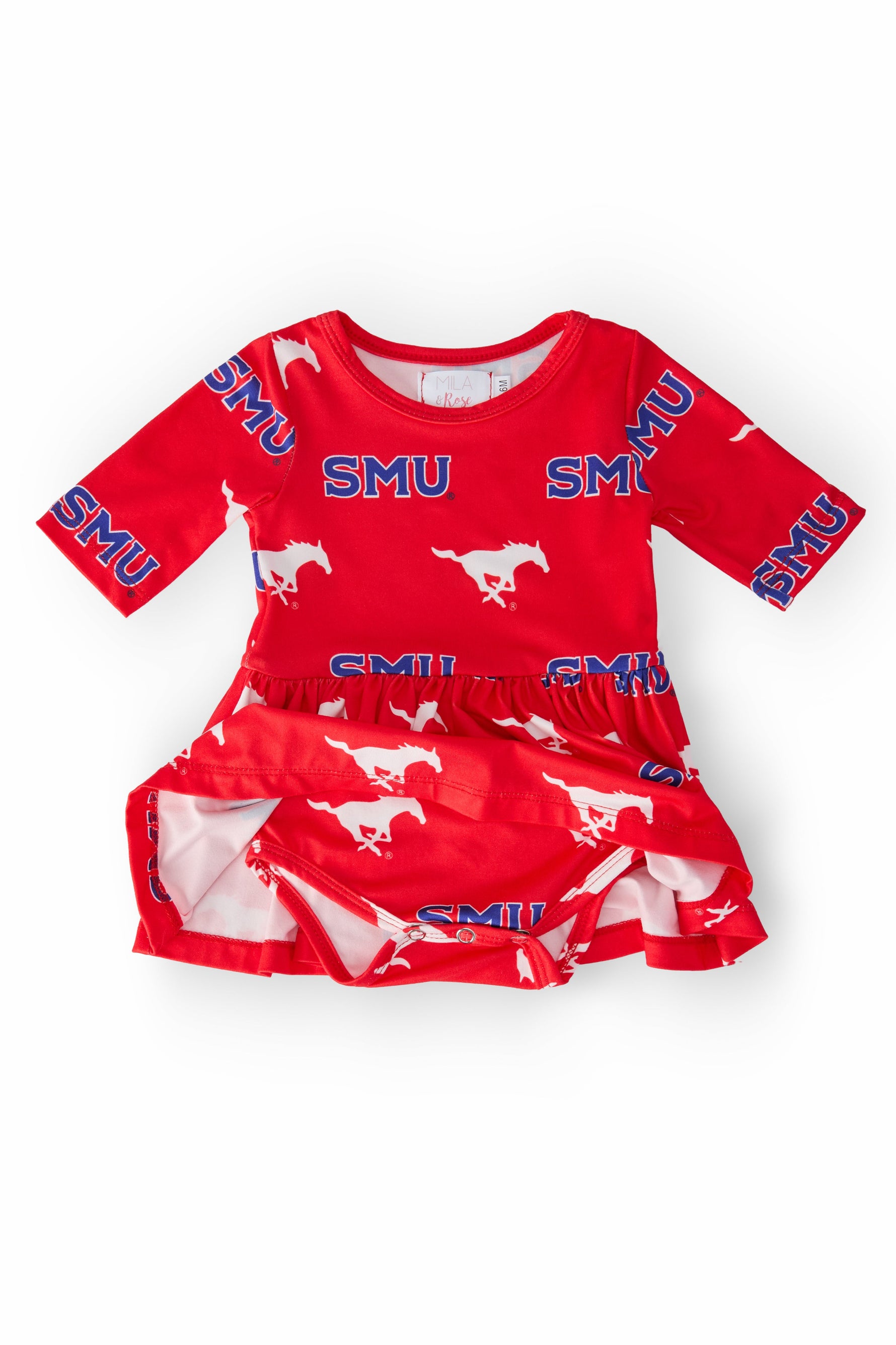 SMU Red Mustang 3/4 Sleeve Twirl Bodysuit - Image 2
