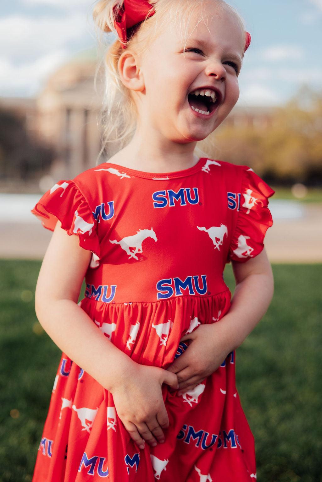 SMU Red Mustang Flutter Twirl Dress - Image 3