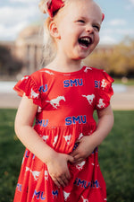 SMU Red Mustang Flutter Twirl Dress - Image 3