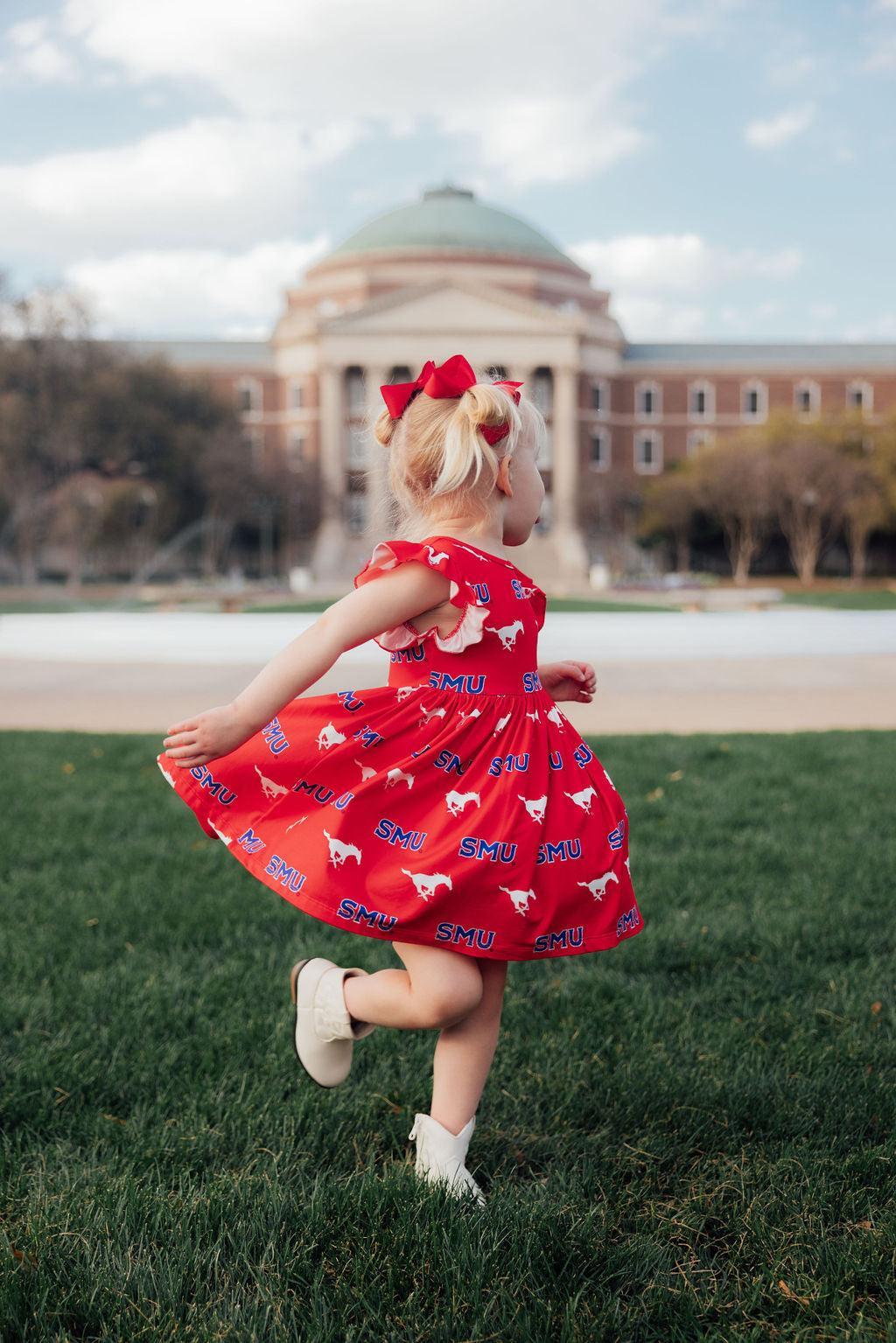 SMU Red Mustang Flutter Twirl Dress - Image 5