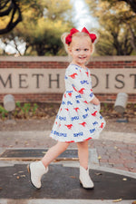 SMU White Mustang 3/4 Sleeve Pocket Twirl Dress - Image 2