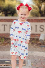 SMU White Mustang 3/4 Sleeve Pocket Twirl Dress - Image 4