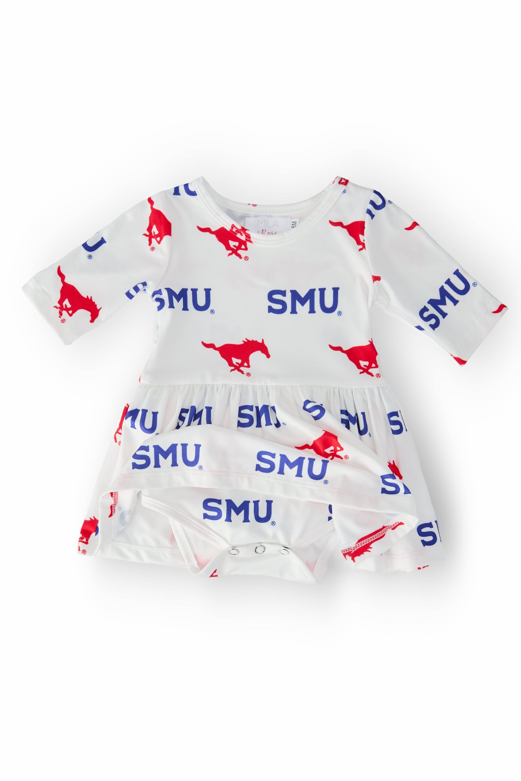 SMU White Mustang 3/4 Sleeve Twirl Bodysuit - Image 2