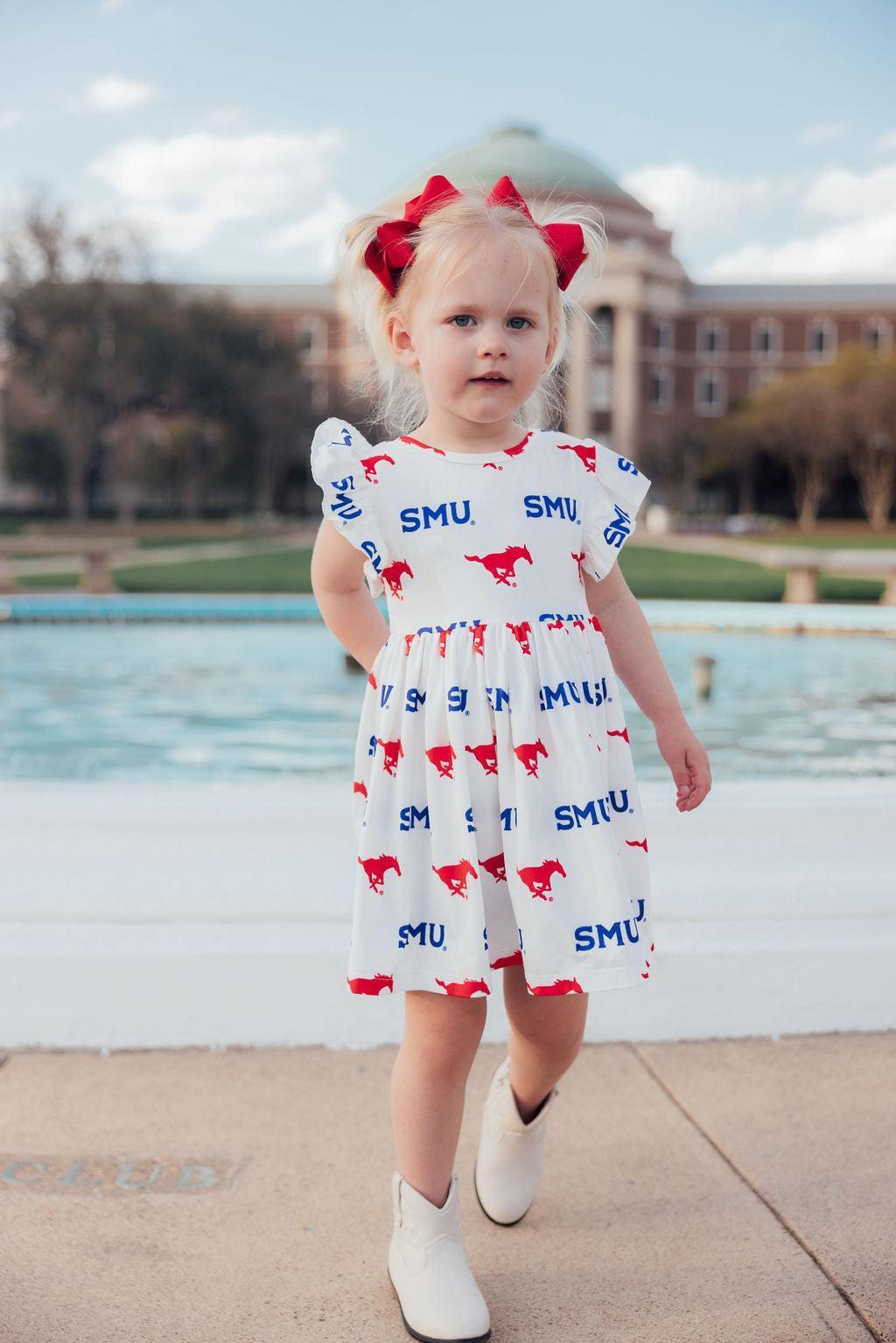 SMU White Mustang Flutter Twirl Dress - Image 3