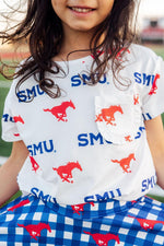 SMU White Mustang Ruffle Pocket Tee - Image 5