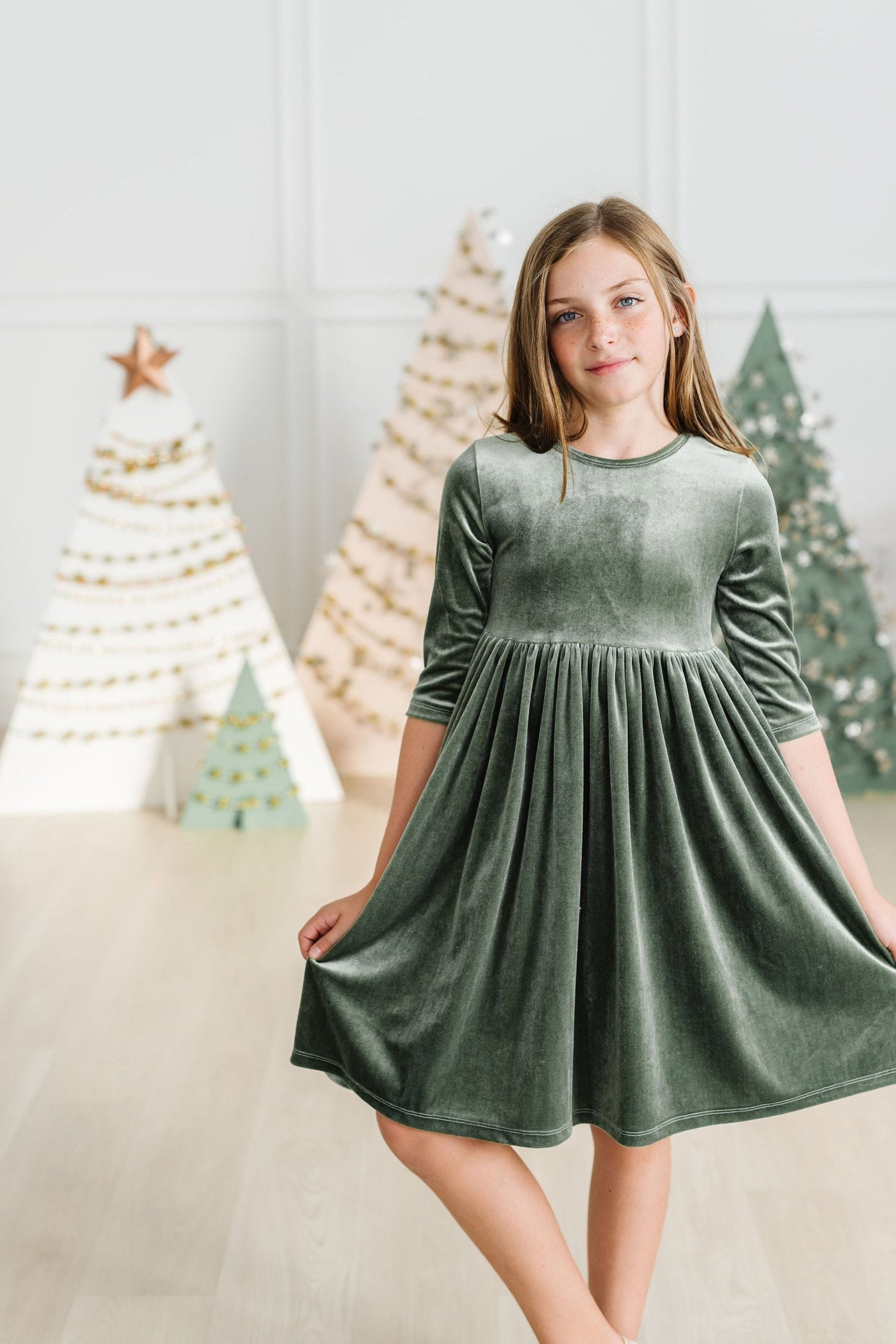 Sage Velvet Twirl Dress - Image 3