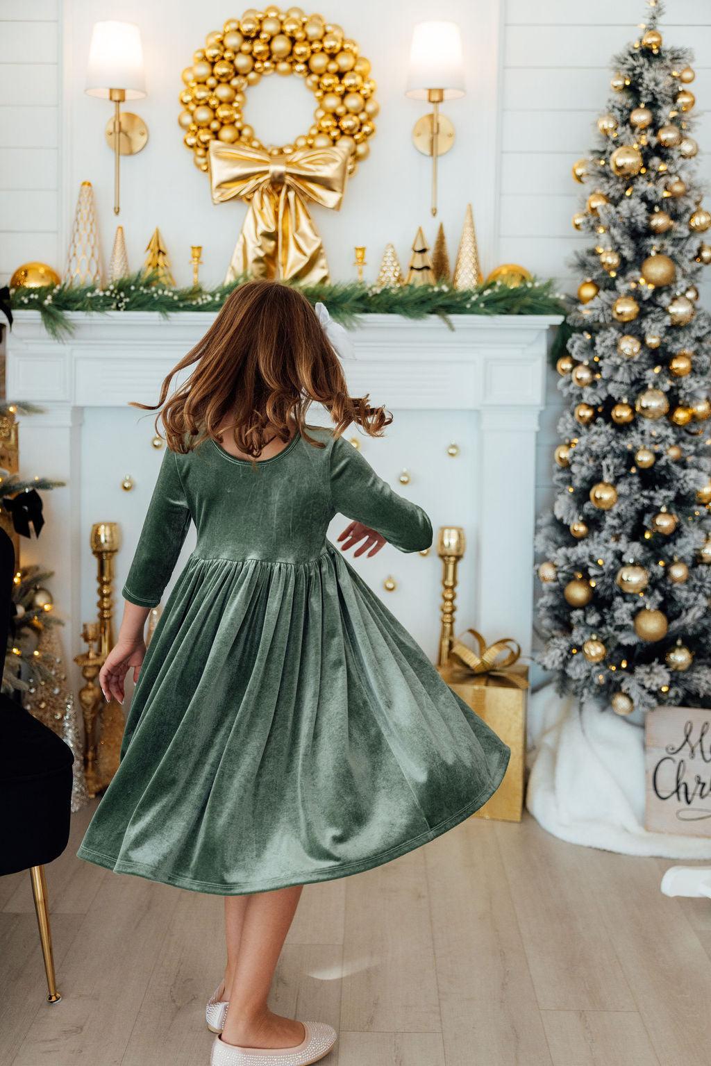 Sage Velvet Twirl Dress - Image 5