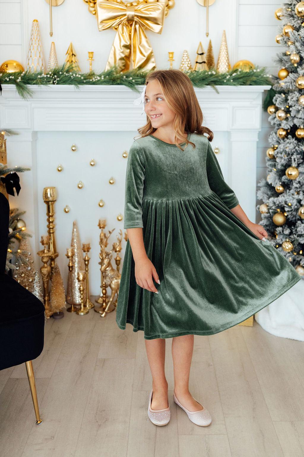 Sage Velvet Twirl Dress - Image 6