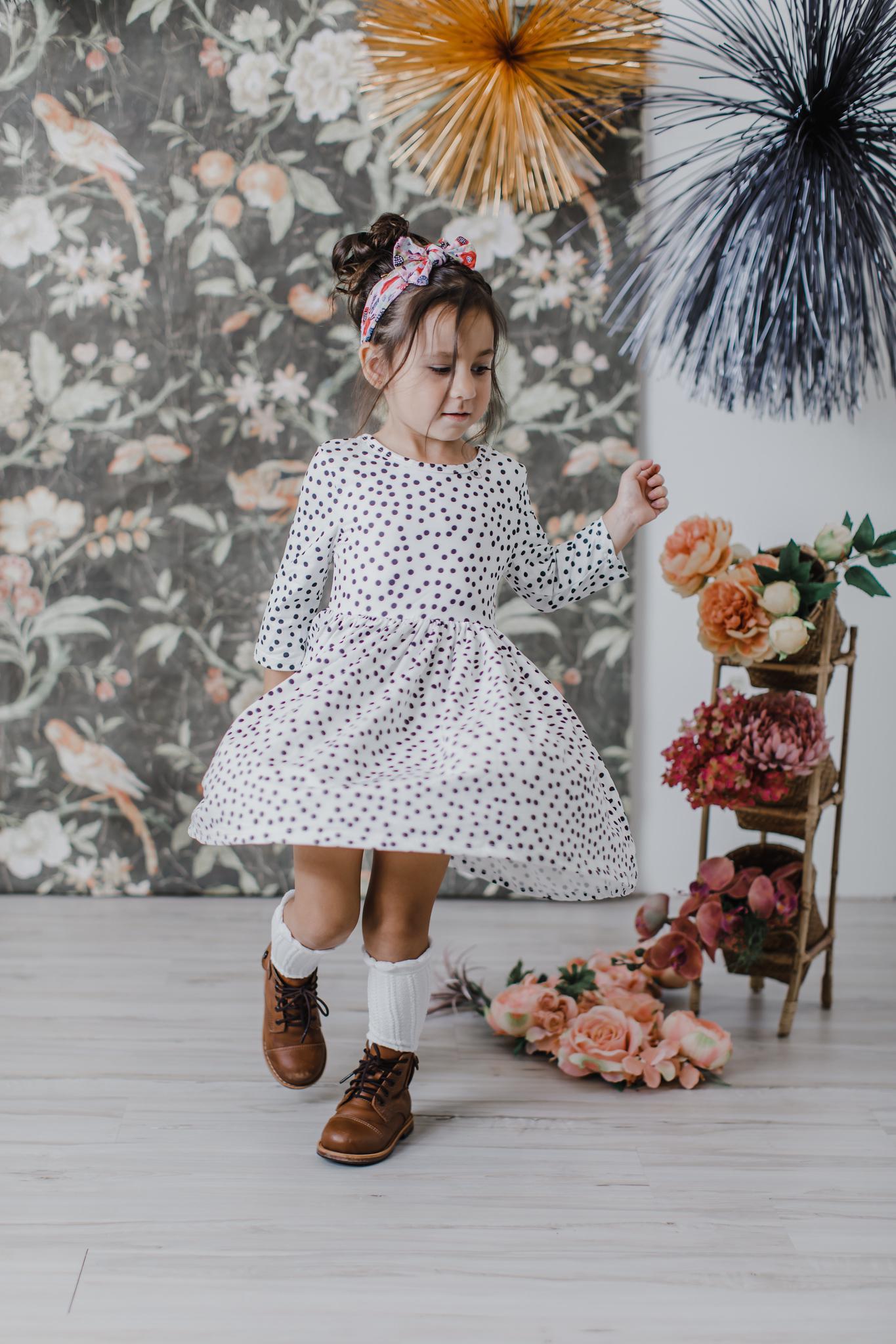 Scattered Dot 3/4 Sleeve Pocket Twirl Dress - Image 3