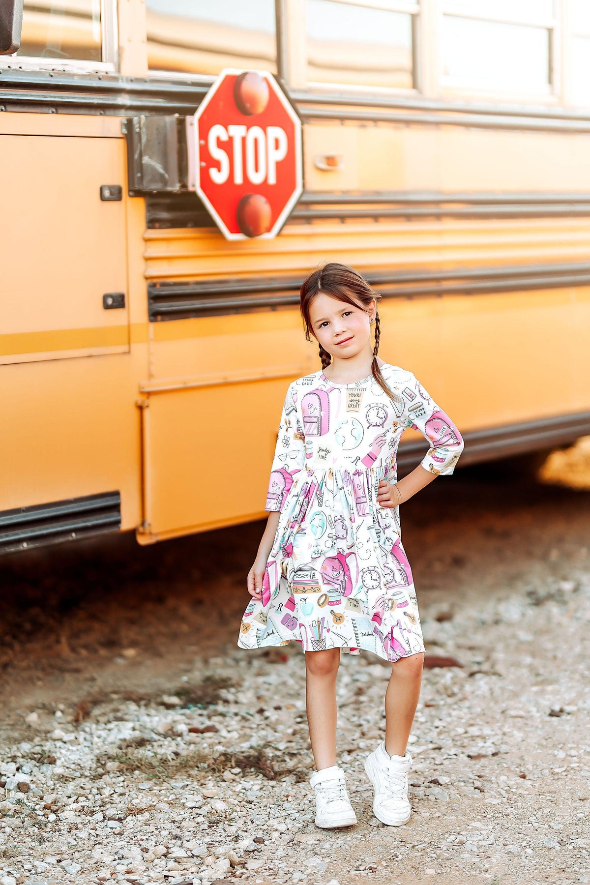 School is Cool 3/4 Sleeve Pocket Twirl Dress - Image 4