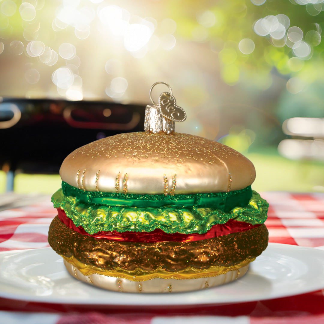 Old World Christmas Cheeseburger Ornament - hand-blown glass Christmas tree ornament (view 4)