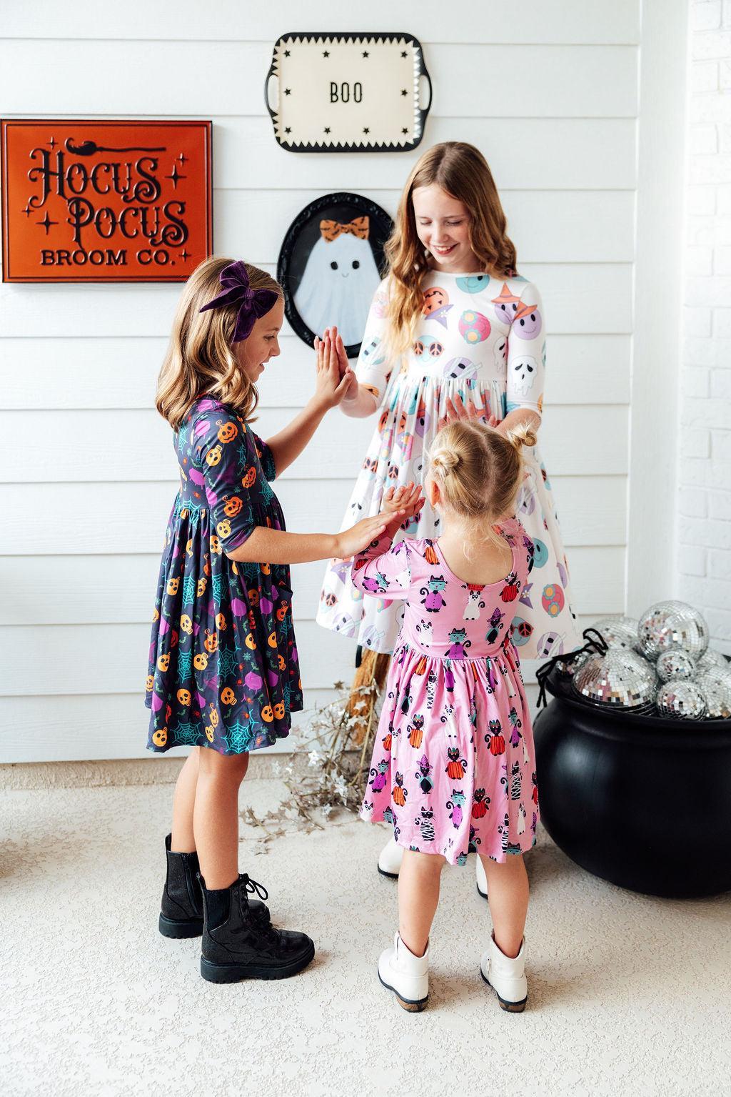 Skeleton Web 3/4 Sleeve Pocket Twirl Dress - Image 2