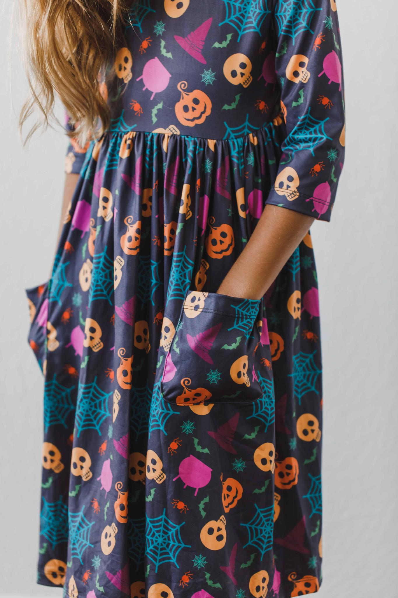 Skeleton Web 3/4 Sleeve Pocket Twirl Dress - Image 3