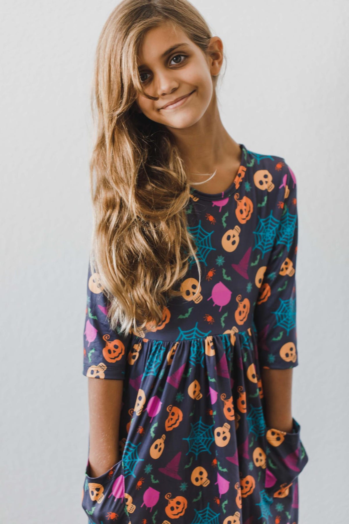 Skeleton Web 3/4 Sleeve Pocket Twirl Dress - Image 4