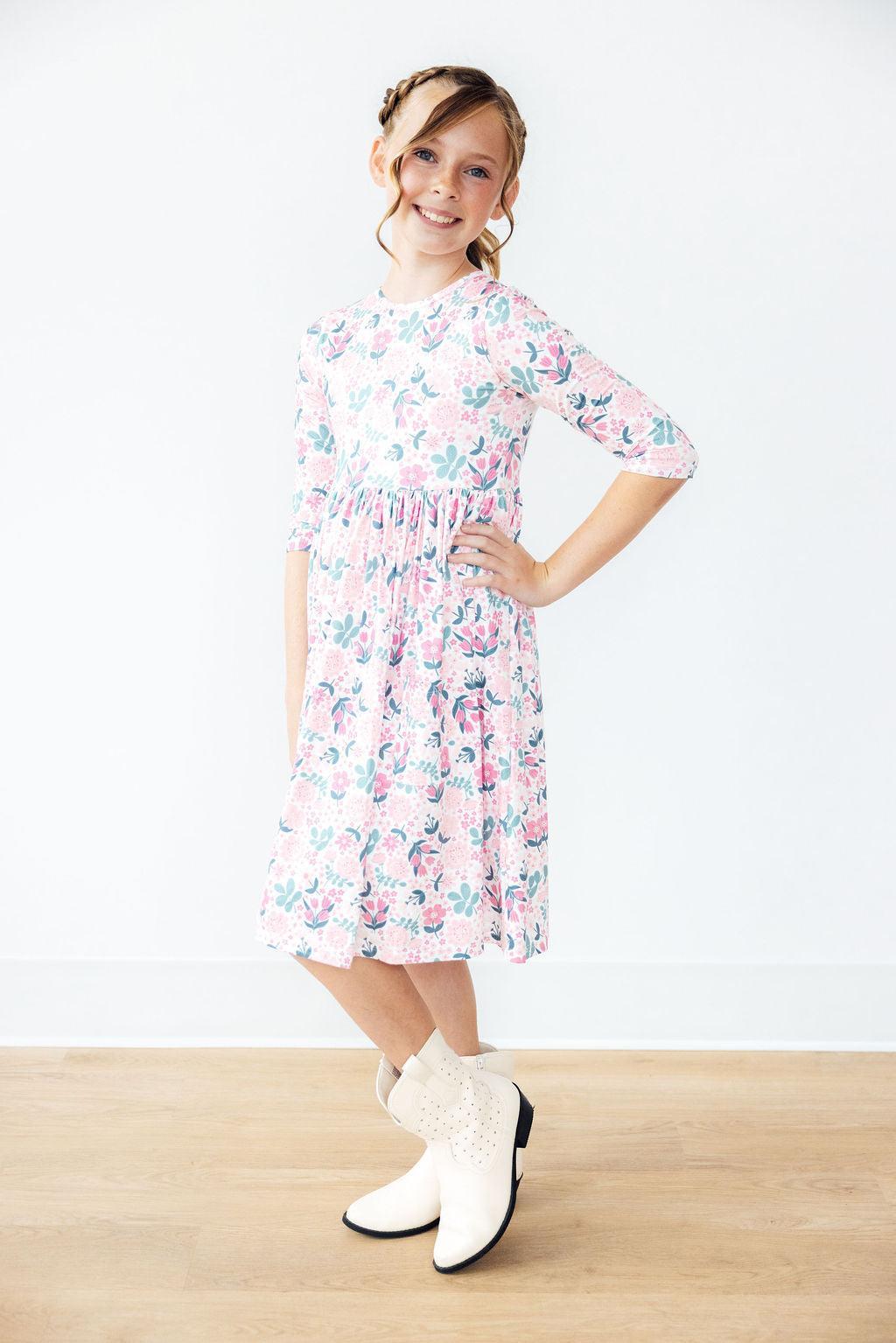 Softly Blooming 3/4 Sleeve Pocket Twirl Dress - Image 2