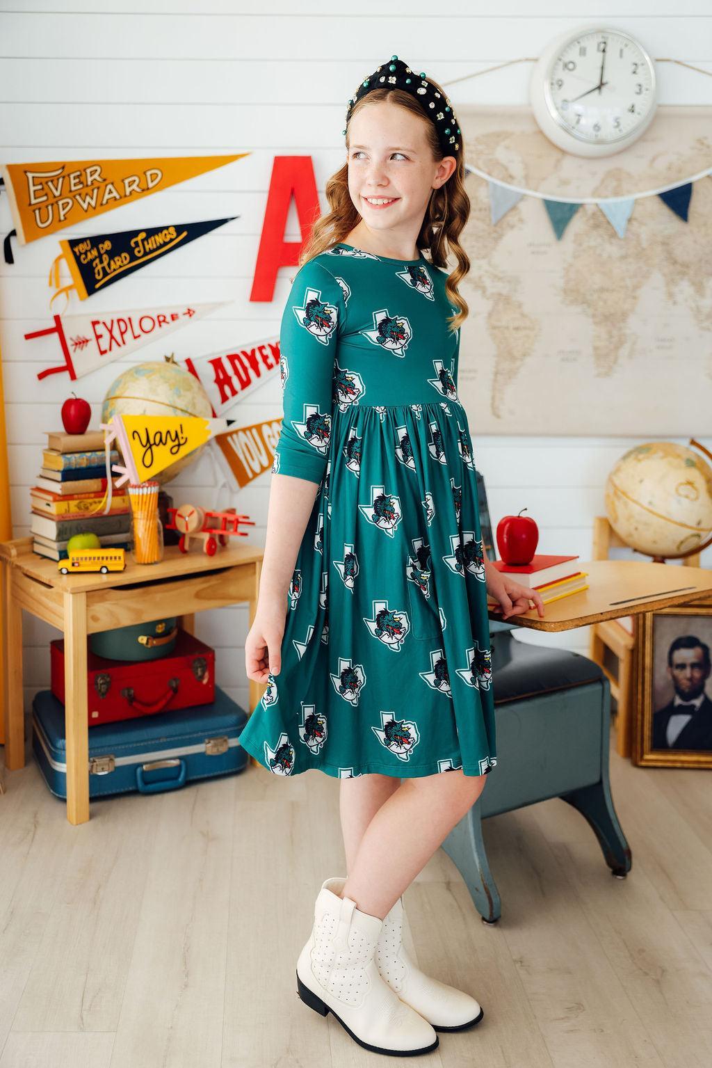 Southlake Carroll Dragons 3/4 Sleeve Pocket Twirl Dress - Image 12