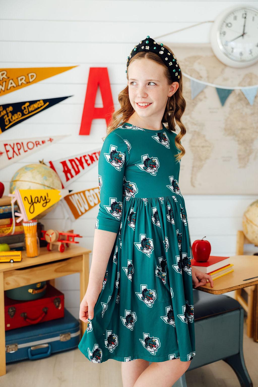 Southlake Carroll Dragons 3/4 Sleeve Pocket Twirl Dress - Image 2