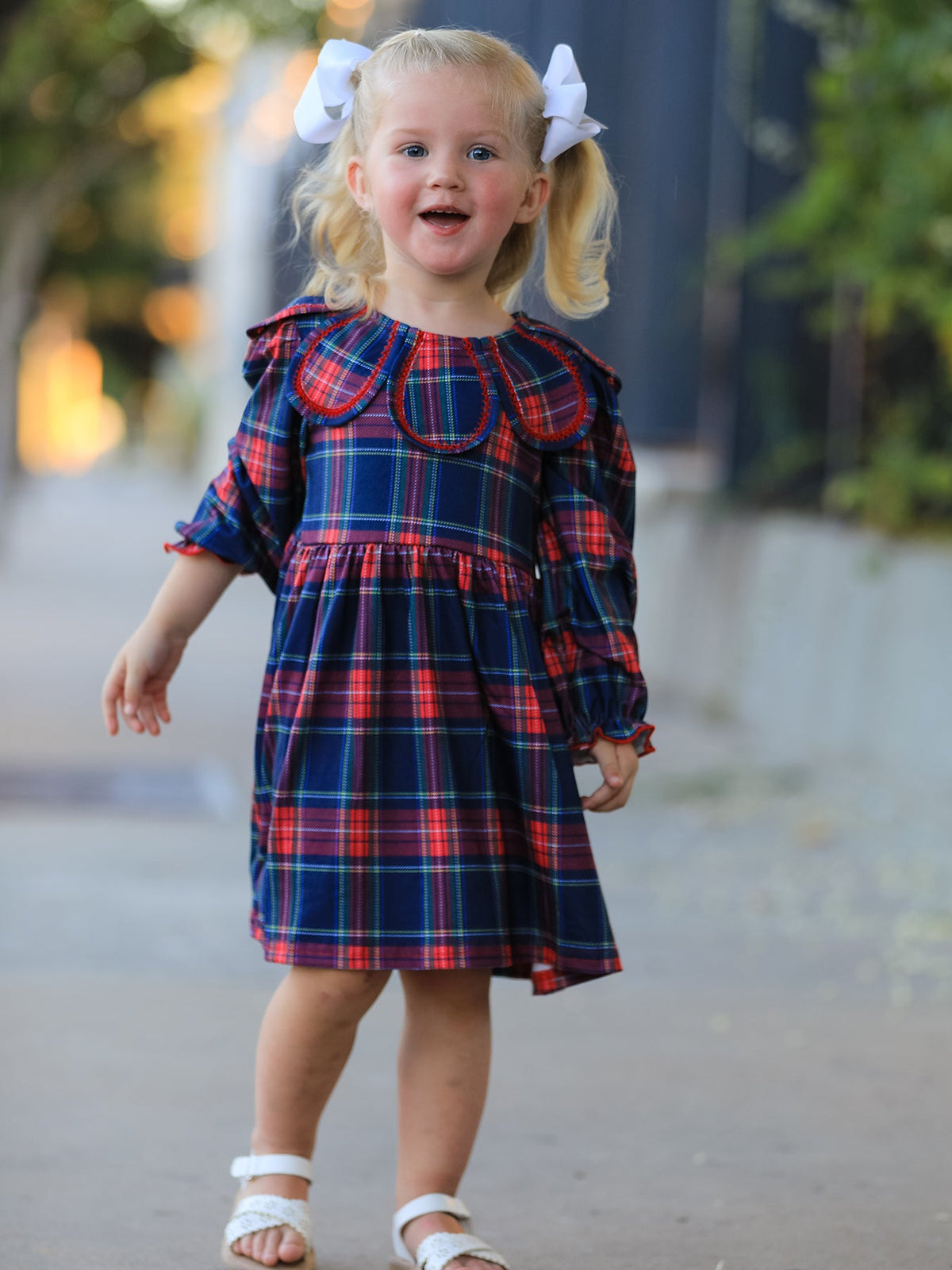 Rylee Faith Designs - Fall Plaid Girl Dress Petal Collar Puff Sleeve Long Sleeve