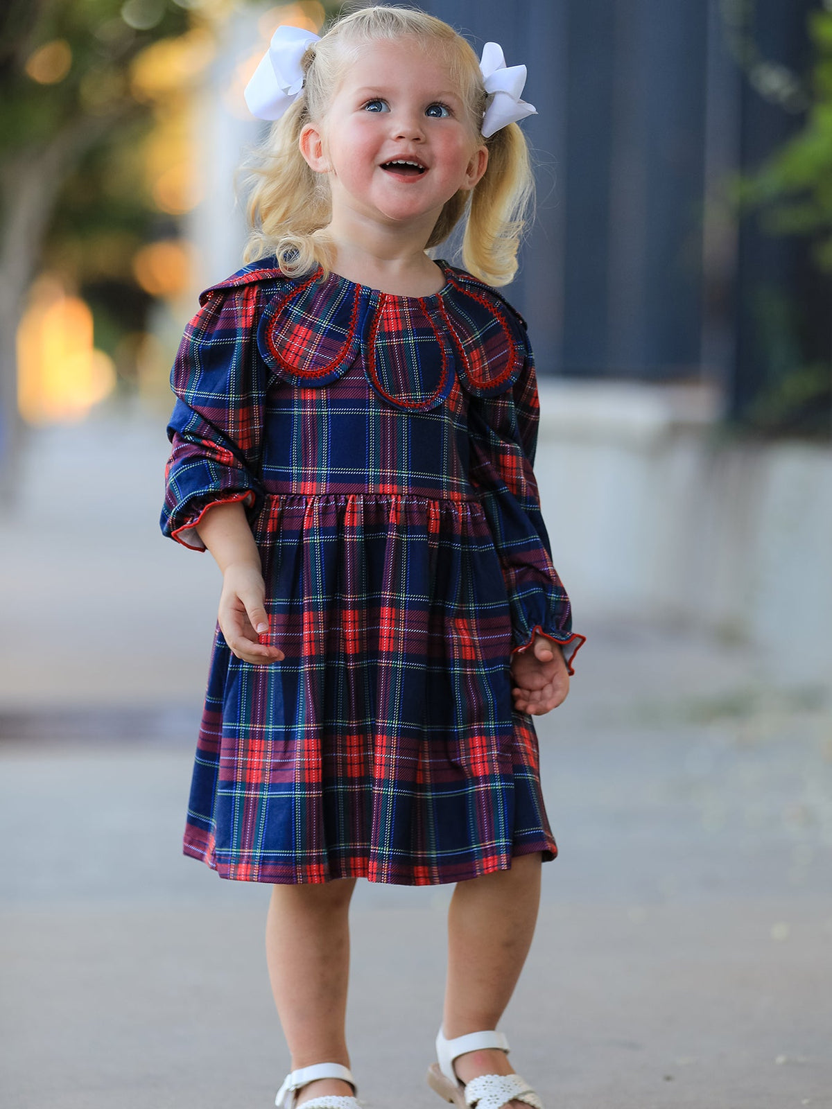Rylee Faith Designs - Fall Plaid Girl Dress Petal Collar Puff Sleeve Long Sleeve - alternate view 2