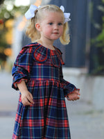Rylee Faith Designs - Fall Plaid Girl Dress Petal Collar Puff Sleeve Long Sleeve - alternate view 3