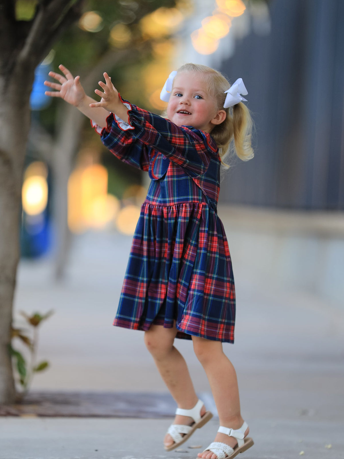 Rylee Faith Designs - Fall Plaid Girl Dress Petal Collar Puff Sleeve Long Sleeve - alternate view 4