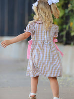 Rylee Faith Designs - Fall Thanksgiving Lapel Plaid Chick Embroidery Smocking Bow Baby Girls Dress - alternate view 5