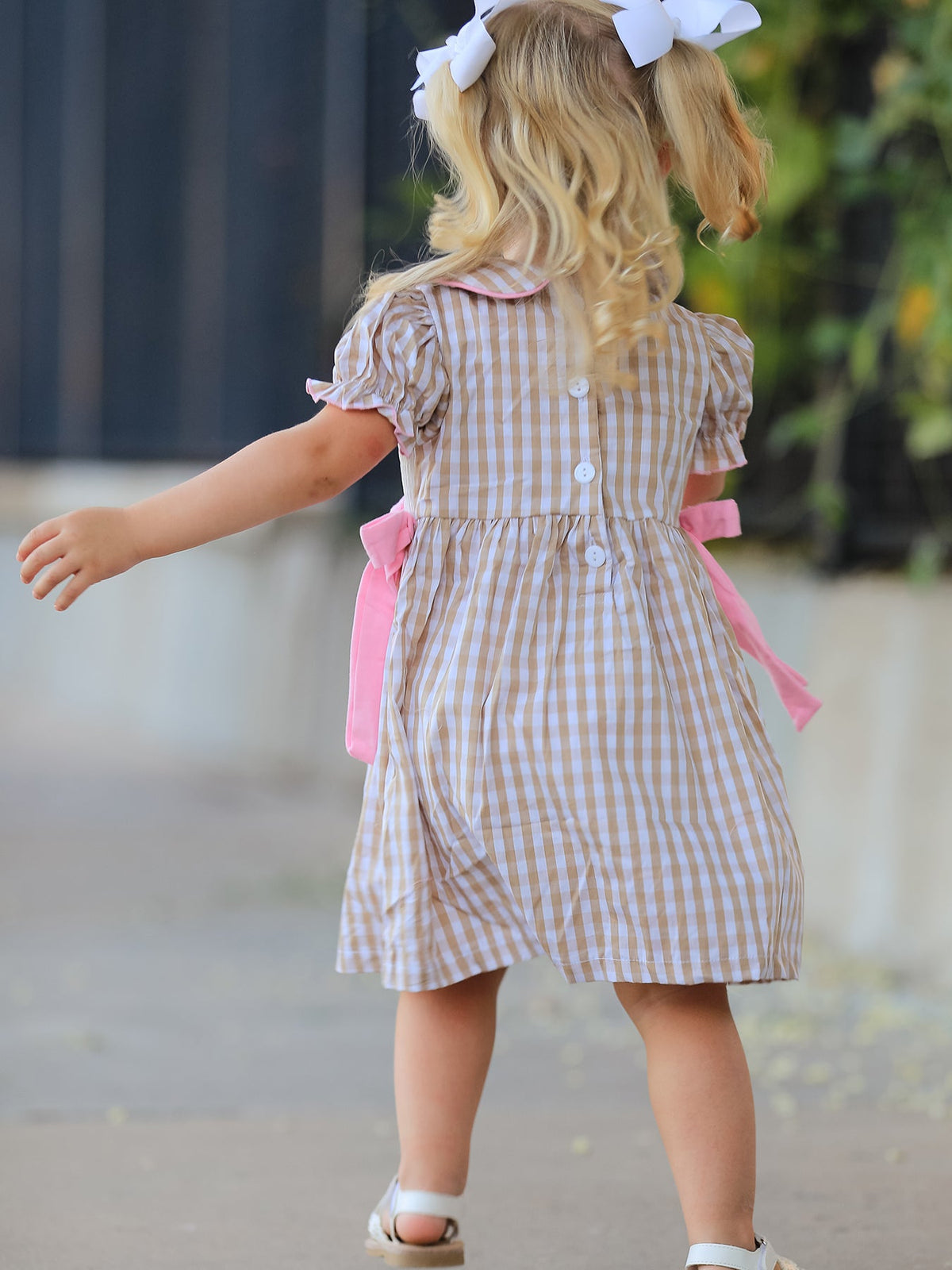 Rylee Faith Designs - Fall Thanksgiving Lapel Plaid Chick Embroidery Smocking Bow Baby Girls Dress - alternate view 5