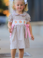 Rylee Faith Designs - Fall Thanksgiving Lapel Plaid Chick Embroidery Smocking Bow Baby Girls Dress