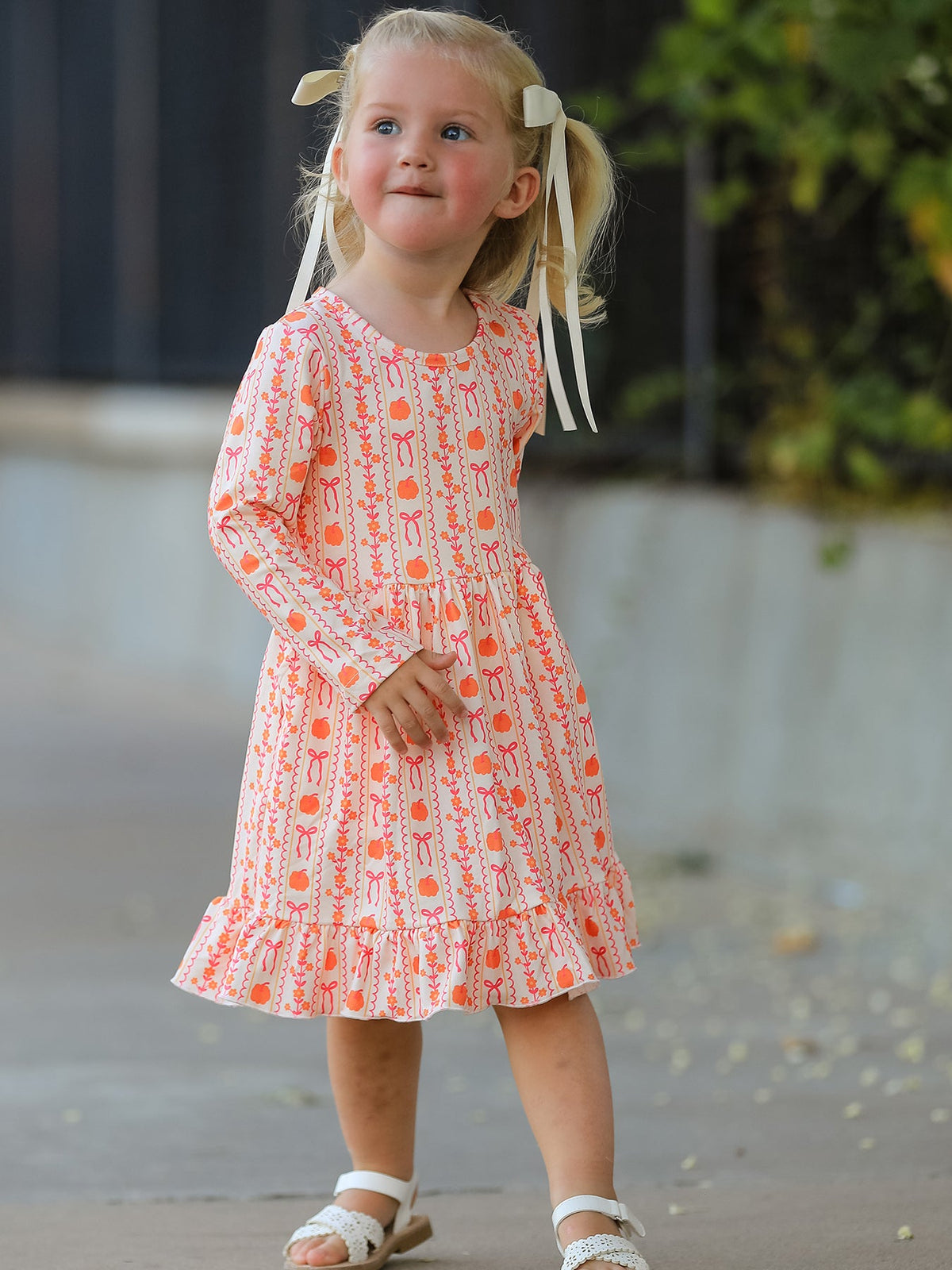 Rylee Faith Designs - Halloween Thanksgiving Pumpkin Bow Pocket Girls Dress - alternate view 5