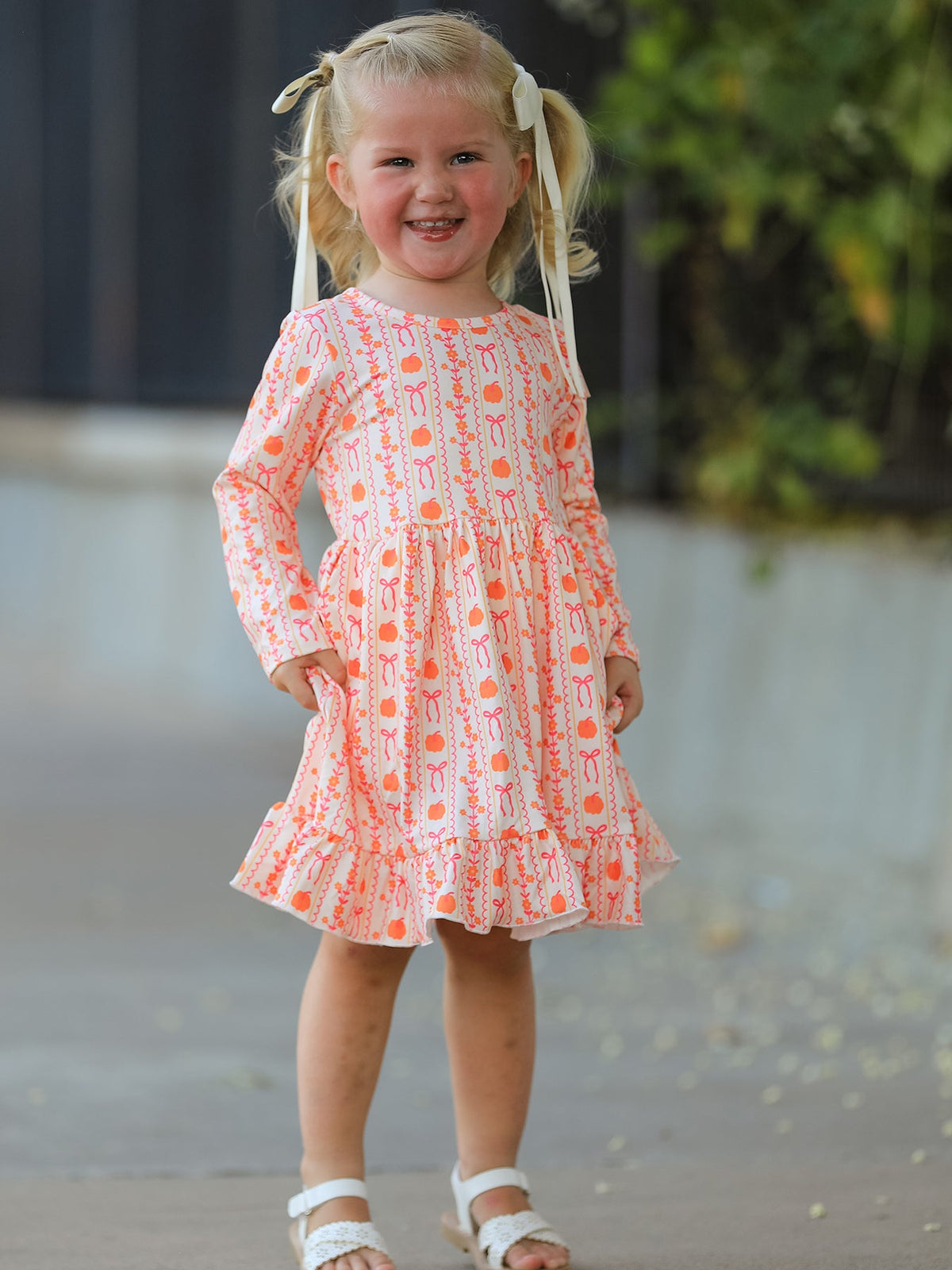 Rylee Faith Designs - Halloween Thanksgiving Pumpkin Bow Pocket Girls Dress - alternate view 3