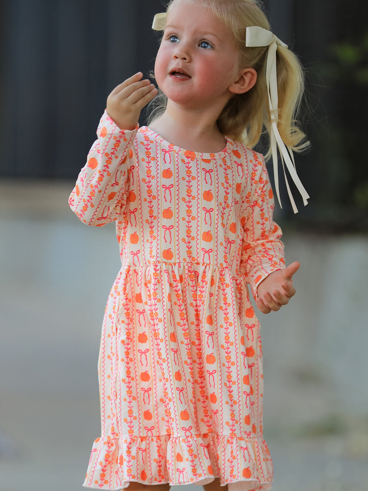 Rylee Faith Designs - Halloween Thanksgiving Pumpkin Bow Pocket Girls Dress - alternate view 2