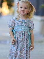 Rylee Faith Designs - Sage Green Bow Floral Smocked Girl Dress - alternate view 5