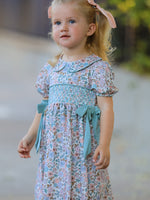 Rylee Faith Designs - Sage Green Bow Floral Smocked Girl Dress - alternate view 4
